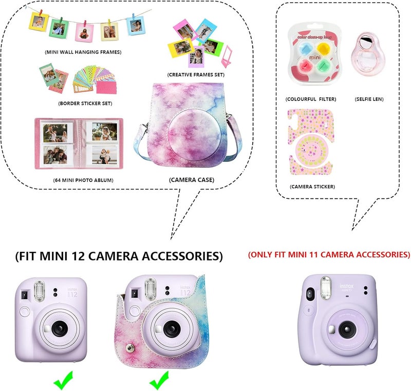 wogozan Mini 11 Accessories for Fujifilm Instax Mini 11 Instant Camera Include Case, Color Filters, Photo Album, 2x3 Frames, Selfie Lens and Stickers (Blue-Pink Watercolor) (No Camera) - Image 3